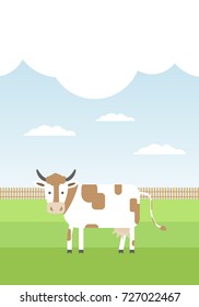 Vector background with cow on the field