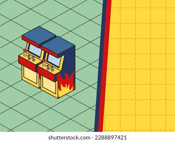 Vector background created by several objects set to arcade game machine in retro style