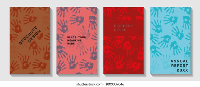 Vector background.  Cultural Diversity Day web banner illustration of colorful human hand prints for social support and unity.