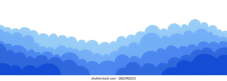 Vector background, cumulus clouds, banner. Halftone dots, fading dot effect. 