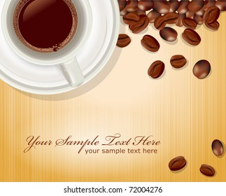 vector background with a cup of coffee and coffee beans