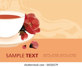 Vector background with cup of tea and plum blossom