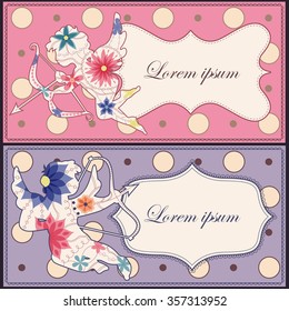 Vector background with Cupid vintage set