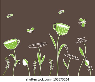 Vector background with cups and flowers
