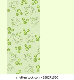 Vector background with cups and flowers in green