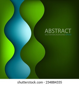 Vector background curve wave green and blue line on dark space paper layer overlap for text and message modern artwork design