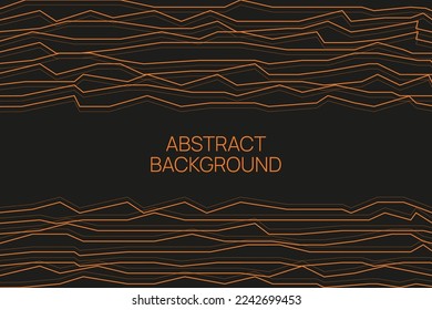 Vector background with curved angled lines. Chaotic wave stripes of orange on dark background.