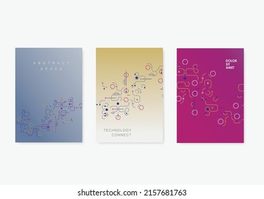 Vector background with curved lines. Network shapes design. Abstract pattern of dots, lines, rounded squares, circles and other simple geometric objects