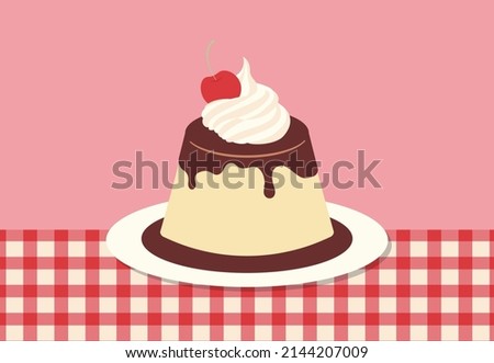 vector background with a custard pudding on a plate for banners, cards, flyers, social media wallpapers, etc.