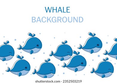 Vector background with cute baby whales. Vector graphic illustration for children's projects. Isolated from white background. 