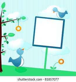Vector background with cute birds and sign
