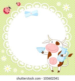 Antecedentes vectoriales con una vaca linda y un ladybird