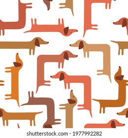 Vector background with cute dachshund dogs. Cute dachshunds for baby clothes. Vector wallpaper with dogs.