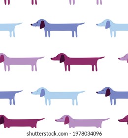 Vector background with cute dachshund dogs in blue colors. Vector patterns for baby clothes or gift wrapping.