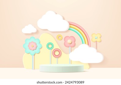 Vector background with cute design. Geometric pastel color background, design for product display, podium 3d render.
