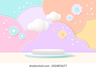 Vector background with cute design. Geometric pastel color background, design for kids product display podium 3d render.
