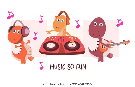 Vector background of cute dinosaurs playing music