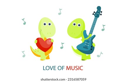 Vector background of cute dinosaurs playing music