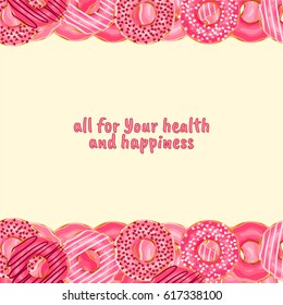 Vector background. Cute donuts with colorful glazing or cream on white background. Cookie sweets, food or candy decoration. Flat lay style