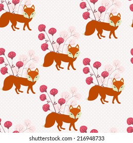 Vector background with cute fox (seamless pattern)