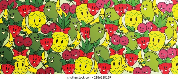 Vector Background Cute Fruits. Can Be Used For All Needs Of Two Dimensional Background