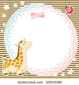 Vector background with cute giraffe and ladybird