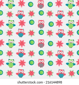 Vector background with cute owls (seamless pattern)