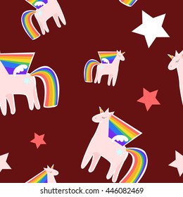 Vector background with cute rainbow unicorn for card on cherry