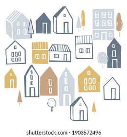 Vector background with cute small houses. 