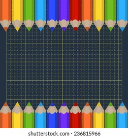 Vector background of the cutting mat and border of colored pencils. Place for your text.