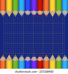 Vector background of the cutting mat and border of colored pencils. Place for your text.