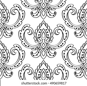 Vector background with damask. Seamless oriental ornament. Template for wallpaper, fabric, textile, carpet. Black and white pattern.