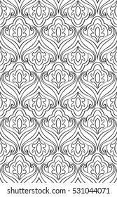 Vector background with damask. Seamless oriental ornament. Template for wallpaper, fabric, textile, carpet. Black and white pattern.
