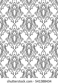 Vector background with damask. Seamless oriental ornament. Simple template for wallpaper, fabric, textile, carpet. Black and white pattern.