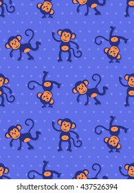 Vector background with dancing monkeys. Seamless colored pattern. Symbol Chinese year of monkey.