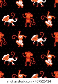 Vector background with dancing monkeys. Seamless colored pattern. Symbol Chinese year of monkey.