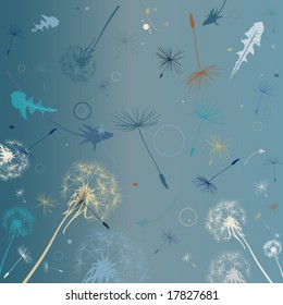 vector background with dandelions in the wind