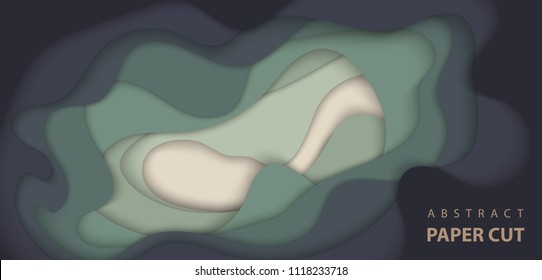 Vector background with dark green color paper cut shapes. 3D abstract paper art style, design layout for business presentations, flyers, posters, prints, decoration, cards, brochure cover.