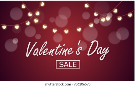 Vector background to the day of the holy Valentine or February 14, the day of all lovers. Garland with lamps in shape of heart