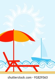 vector background with deck chair under umbrella on the beach