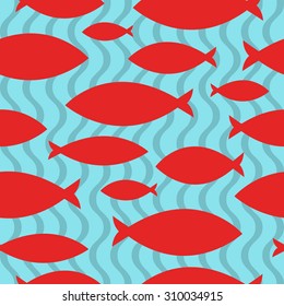 Vector background for decor of red fish and blue background