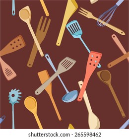 Vector background decorated with colorful kitchen utensils
