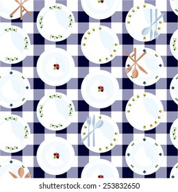 Vector background decorated with folk plates and cutlery