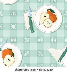 Vector background decorated with served apples and pears