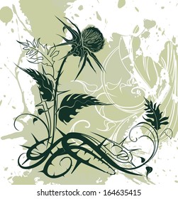 vector background decorated with thistle plant in grunge style