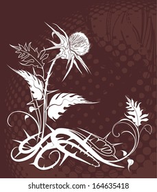 vector background decorated with thistle plant in grunge style