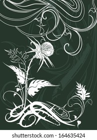 vector background decorated with thistle plant in grunge style