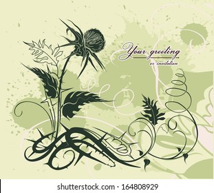 vector background decorated with thistle plant in grunge style