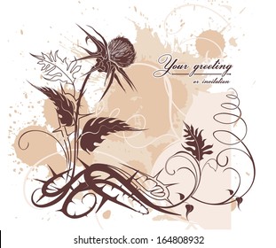 vector background decorated with thistle plant in grunge style