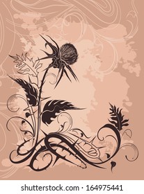 vector background decorated with thistle plant in grunge style